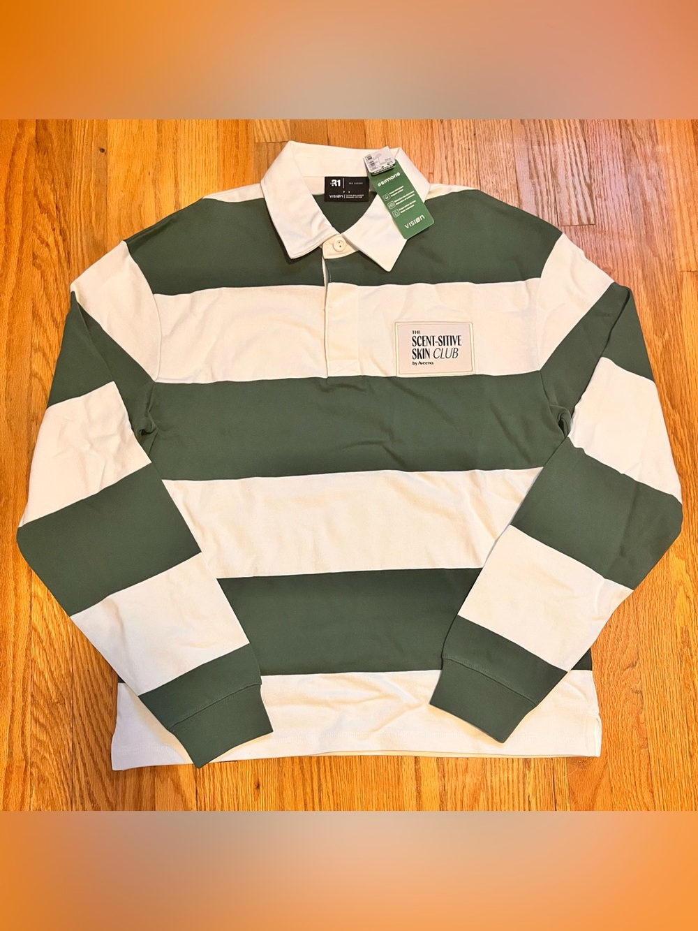 Le 31 Par Simons Men’s S Green & White Striped Rugby Polo